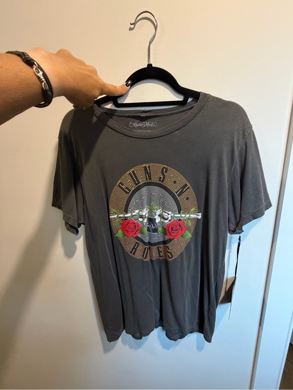 Lauren Moshi Charcoal Graphic Tee with Red Rose Motif